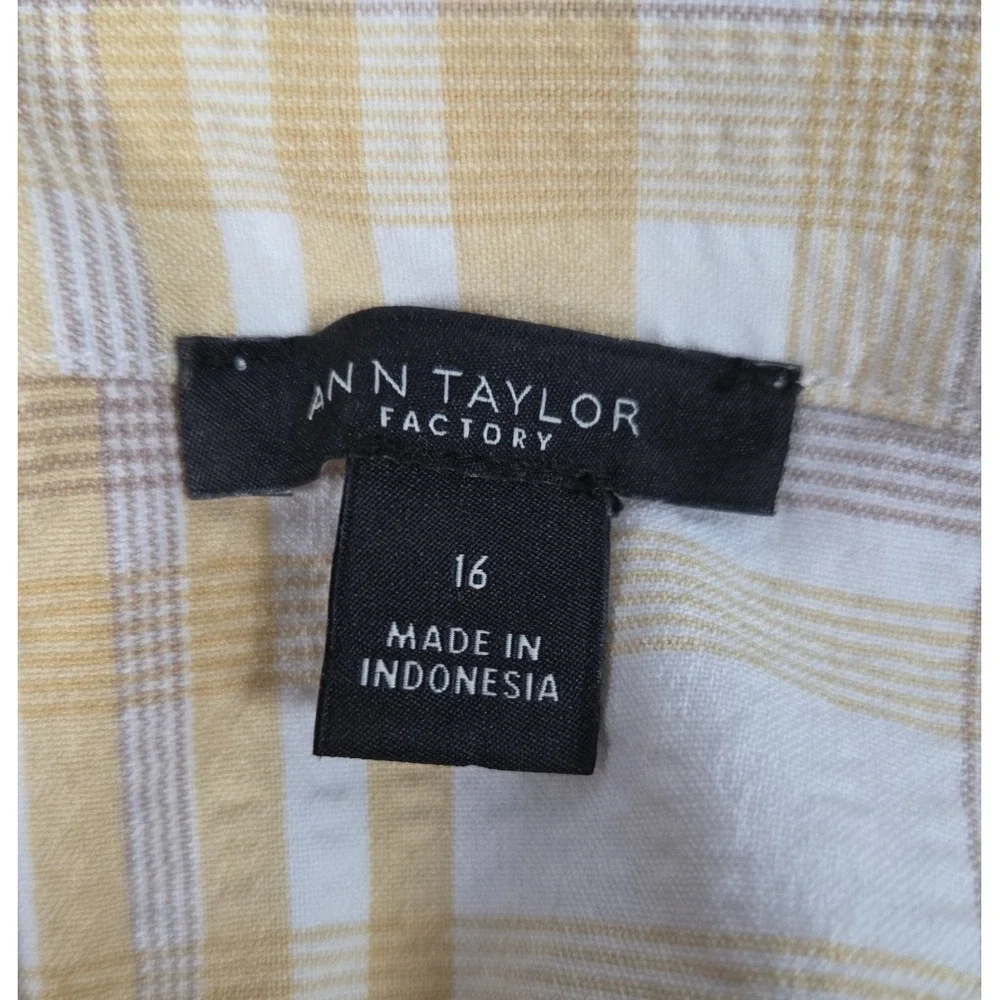 Ann‎ Taylor Yellow Plaid A-Line Square Neck Dress 16 Belted Cottagecore Peasant